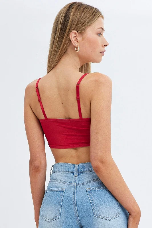 Red Lace Corset Singlet Crop