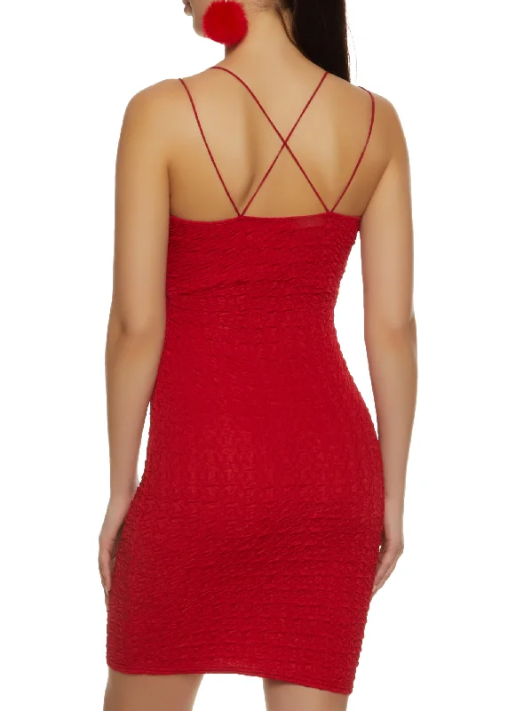 Textured Knit Criss Cross Back Mini Dress