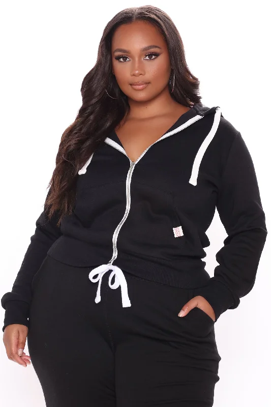 Relaxed Vibe Zip Up Jacket - Black