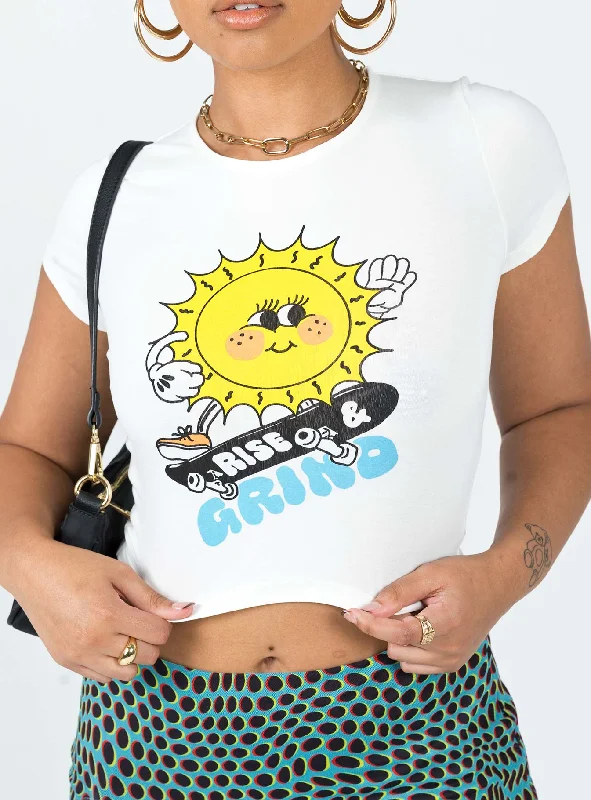 Rise And Grind Cropped Tee White