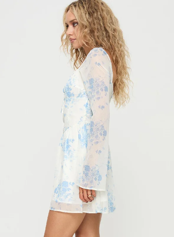 Robertstone Long Sleeve Mini Dress White / Blue Floral