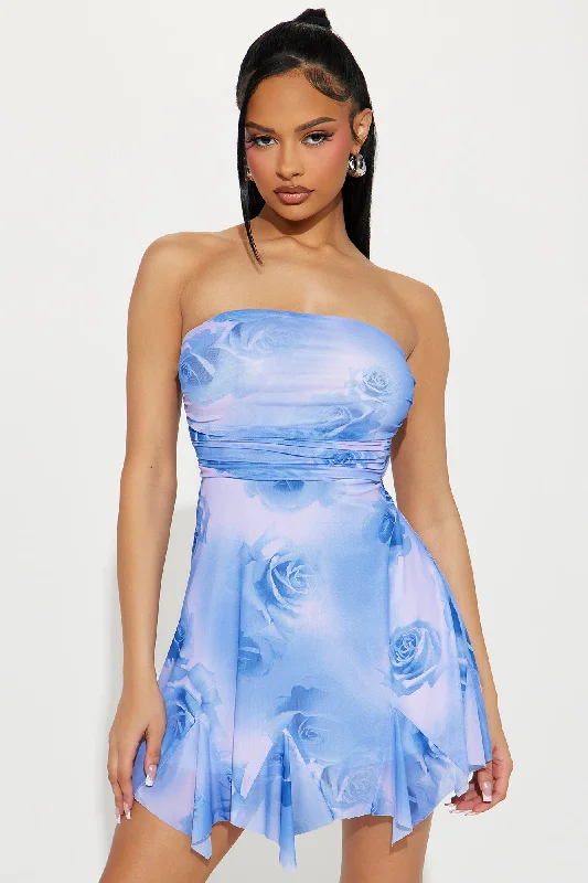 Rosaline Printed Mesh Mini Dress - Lavender