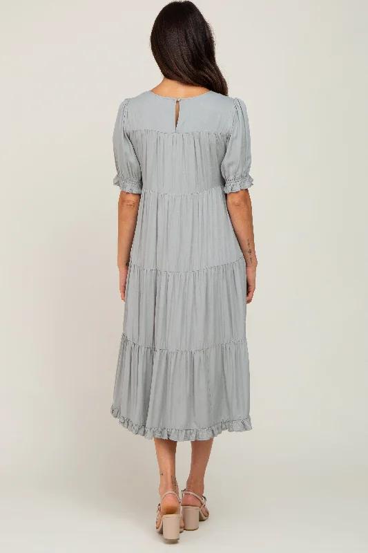 Sage Tiered Ruffle Hem Midi Dress