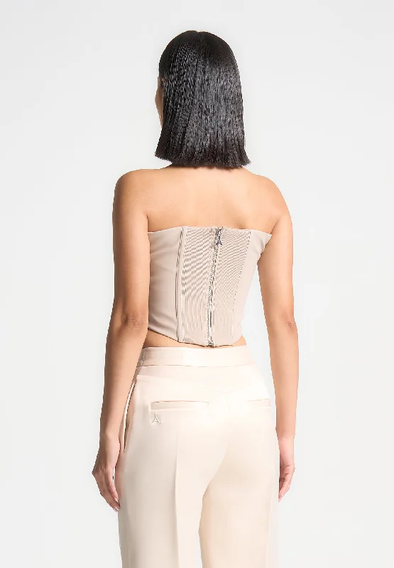 Satin Pintuck Bandeau Corset Top - Champagne