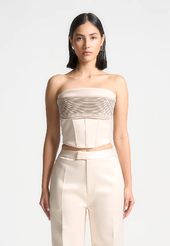 Satin Pintuck Bandeau Corset Top - Champagne