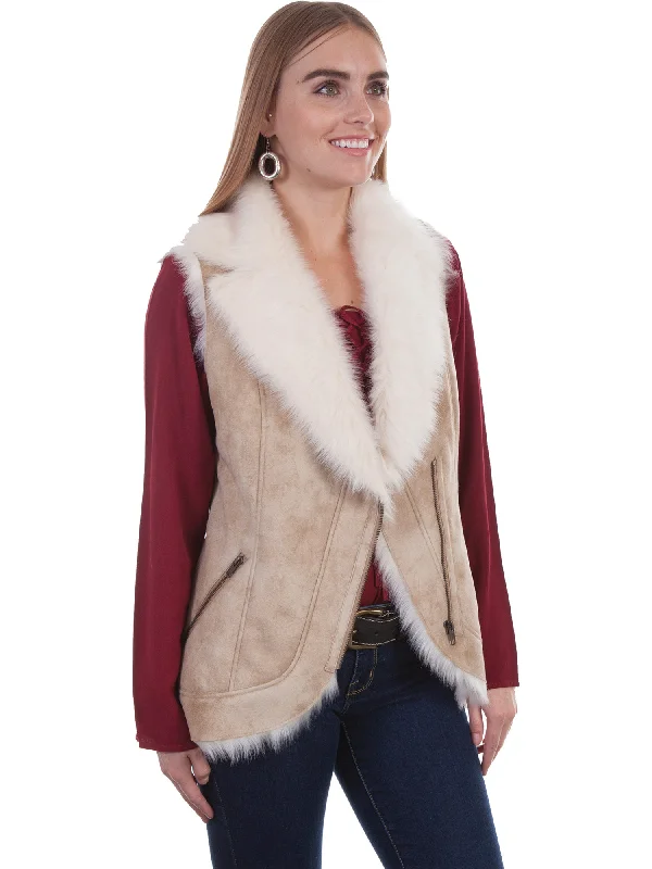 Scully Womens Beige Faux Fur Boho Vest L