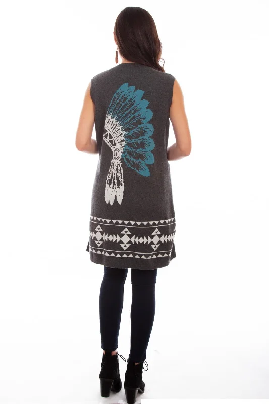 Scully Womens Charcoal 100% Cotton Indian Headdress Cardigan