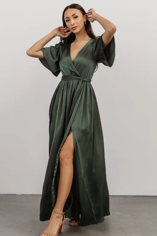 Sicily Satin Maxi Dress | Dusty Green