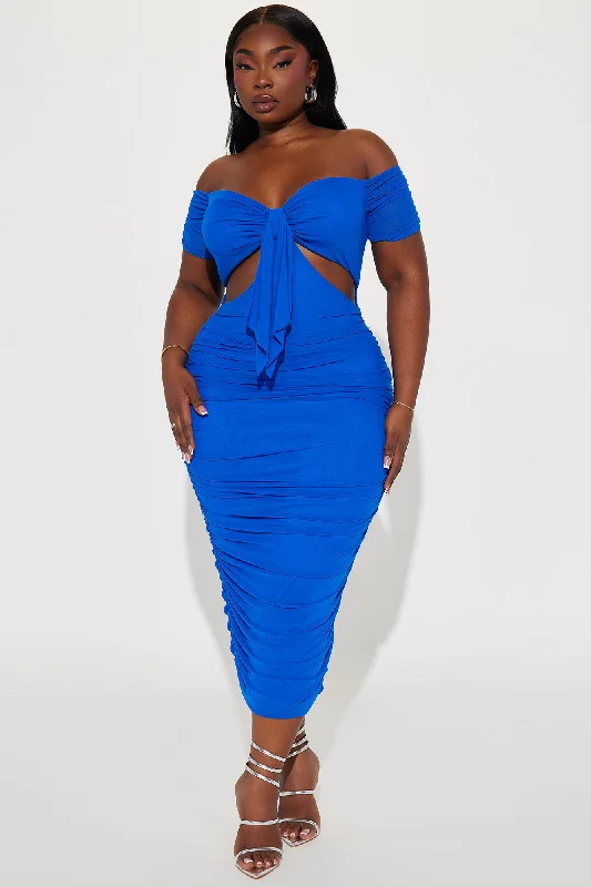 Simple And Sweet Mesh Ruched Dress - Royal