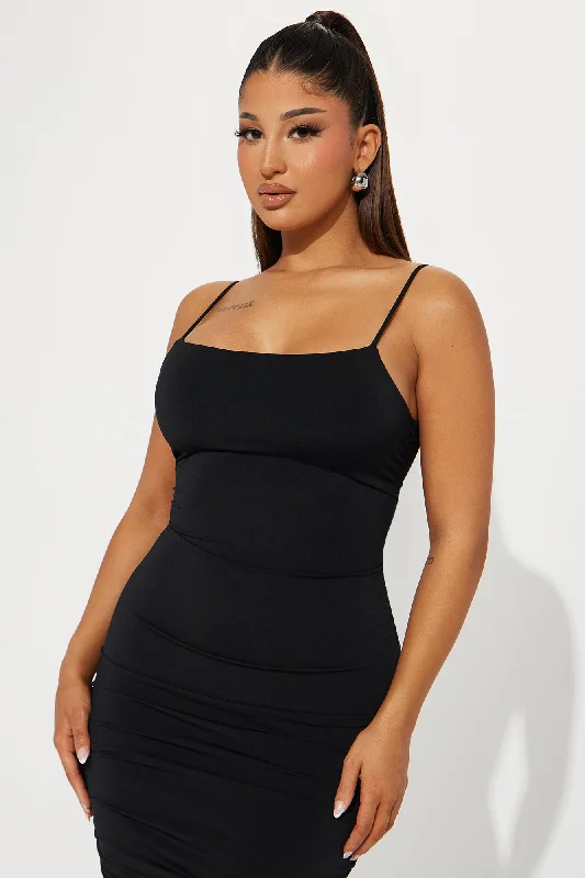 Simple Square Neck Mini Dress - Black