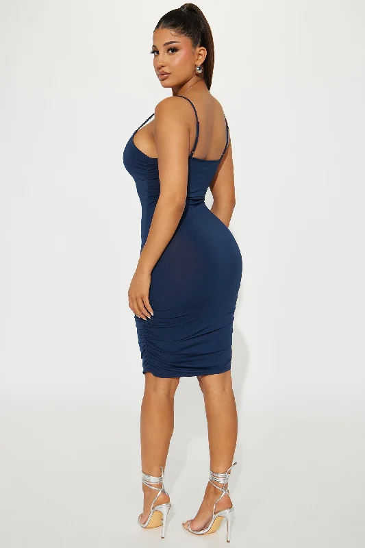 Simple Square Neck Mini Dress - Navy