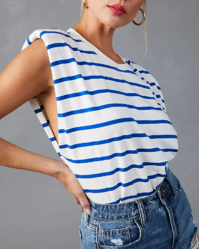 Skipper Cotton Striped Padded Shoulder Muscle Tee