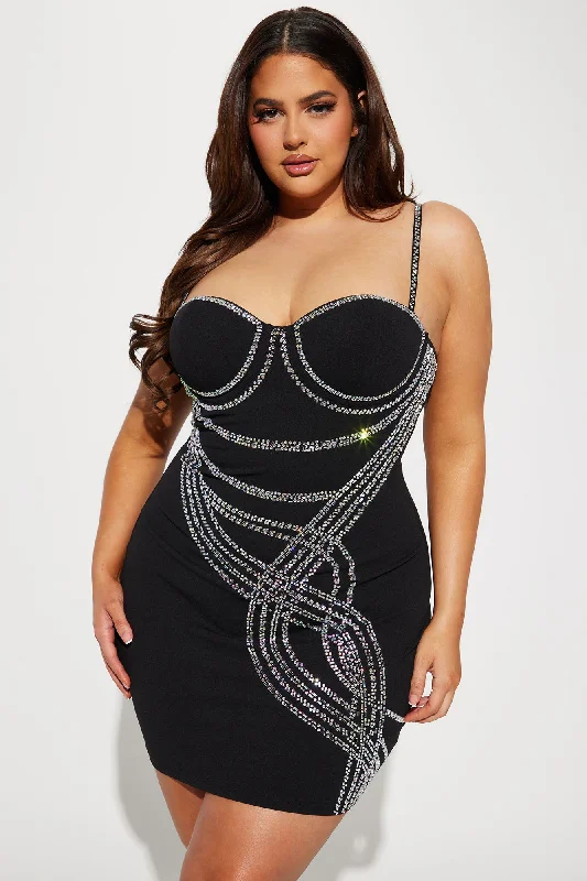 So Tempting Embellished Mini Dress - Black