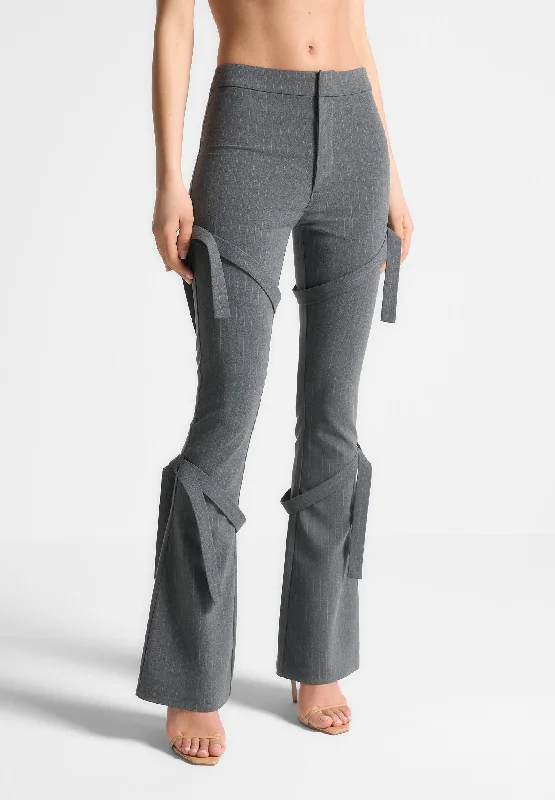 Strap Detail Pinstripe Fit and Flare Leggings - Grey