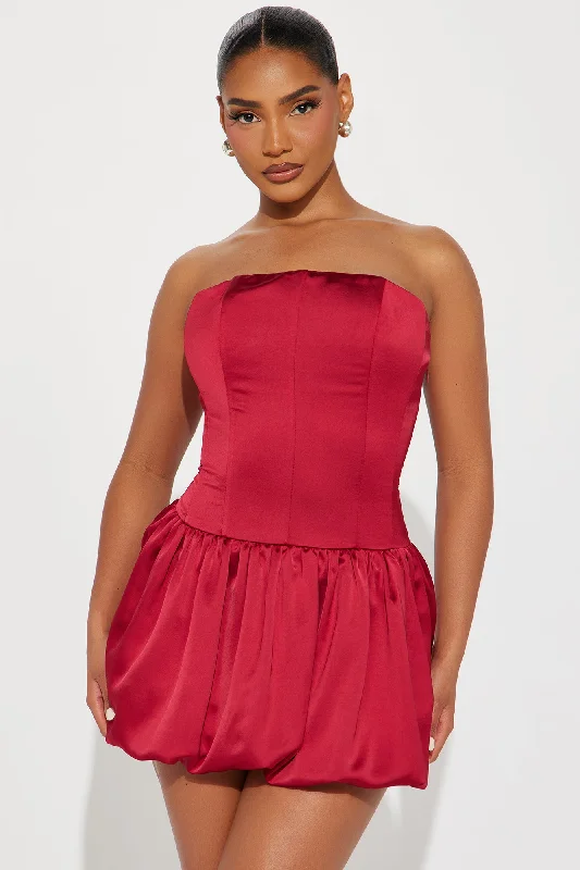 Sweet Like A Cherry Bubble Satin Mini Dress - Wine