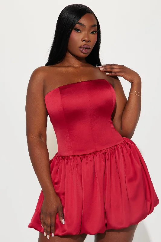 Sweet Like A Cherry Bubble Satin Mini Dress - Wine