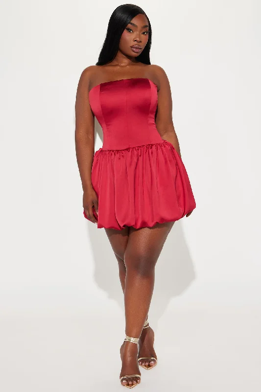 Sweet Like A Cherry Bubble Satin Mini Dress - Wine