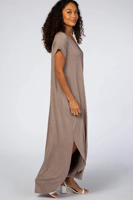 Taupe Side Slit Maxi Dress