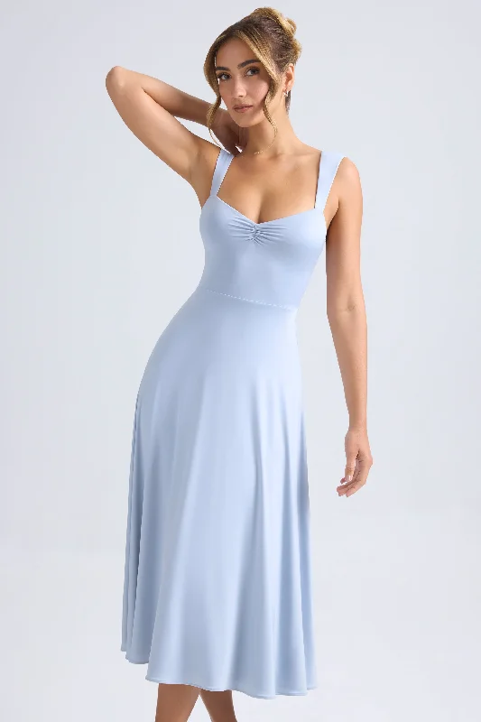 Sweetheart-Neck Ruched Midaxi Dress in Light Blue