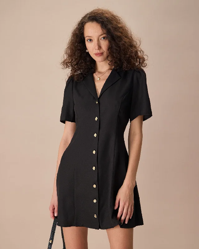 The Black Lapel Short Sleeve Mini Dress