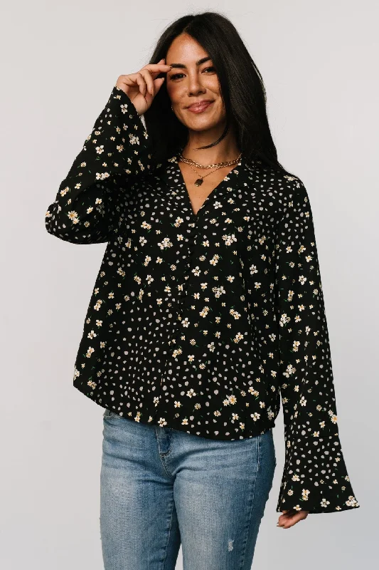 Thelma Button Blouse | Black Print