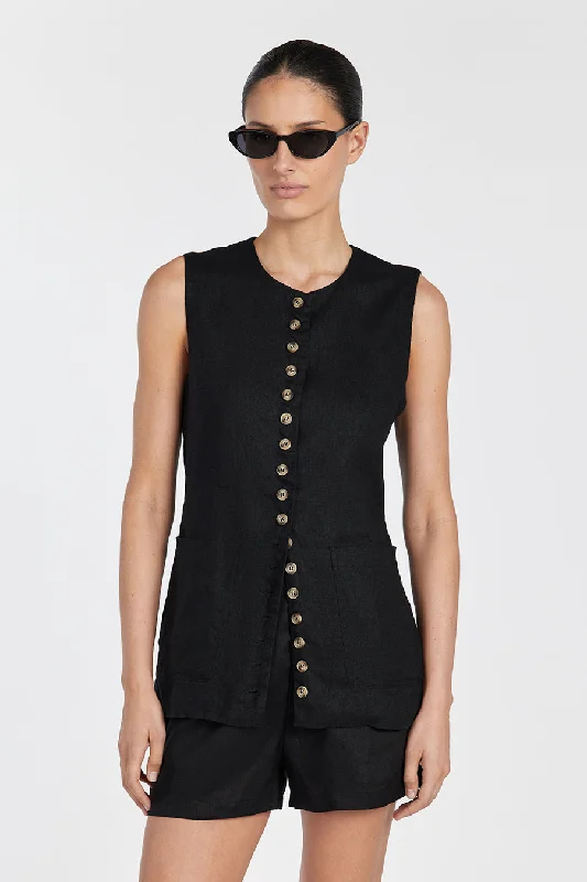 TILLY BLACK LINEN LONGLINE VEST