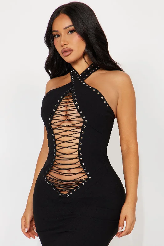 Too Hot Lace Up Maxi Dress - Black