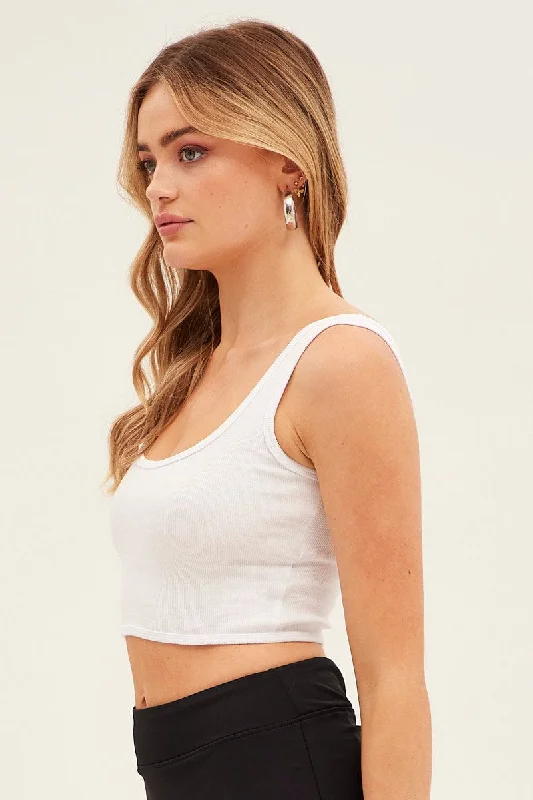 White Crop Tank Top Scoop Neck