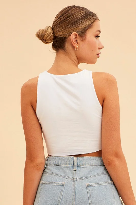 White Essential Cotton Stretch Crop Tank