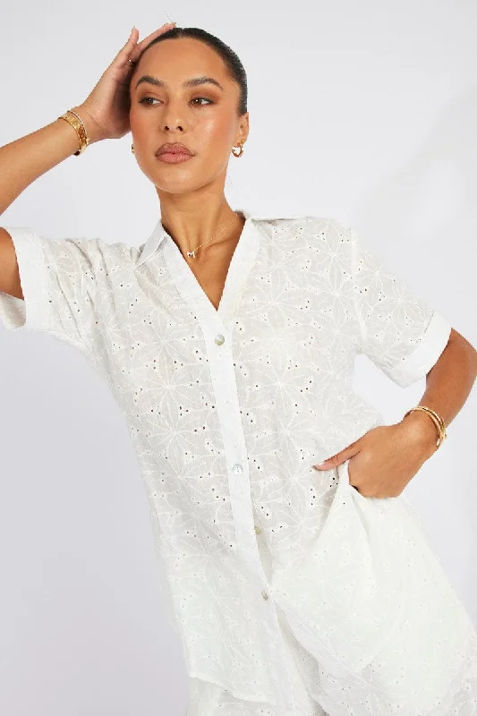 White Eyelet Shirt Short Sleeve