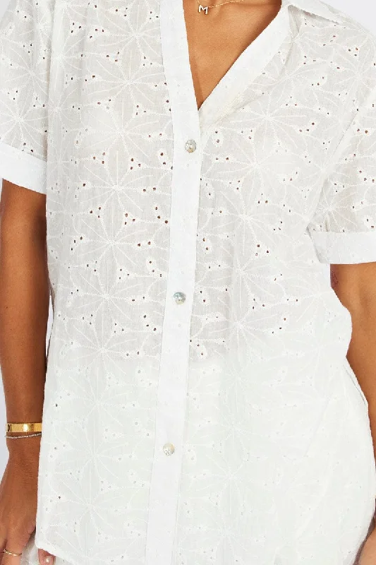 White Eyelet Shirt Short Sleeve