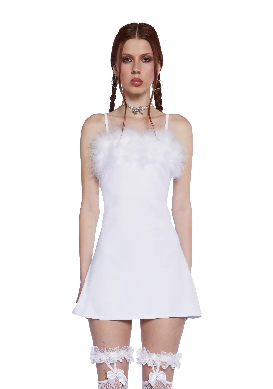 Flirty N' Thriving Marabou Dress - White