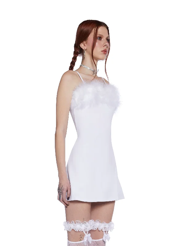 Flirty N' Thriving Marabou Dress - White