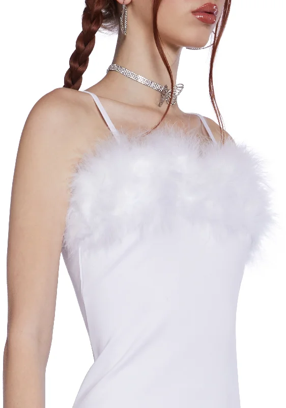 Flirty N' Thriving Marabou Dress - White