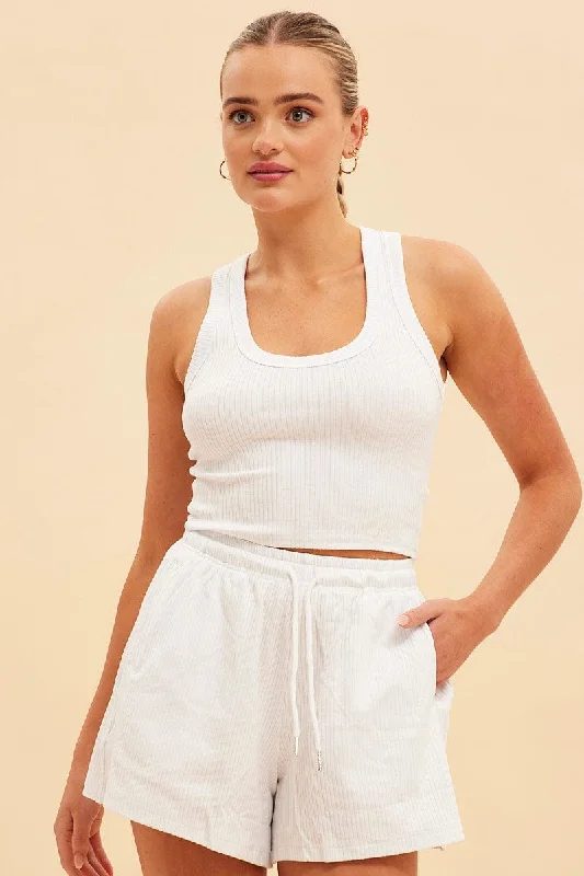 White Prea Scoop Neck Crop Rib Sleeveless Tank