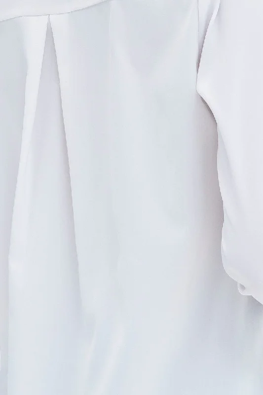 White Shirt Long Sleeve Collared Longline Matte Satin