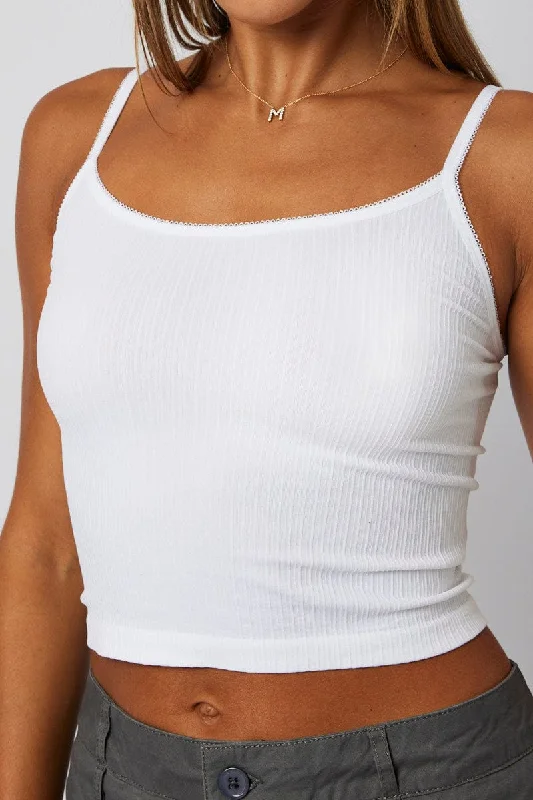 White Singlet Top Scoop neck Seamless