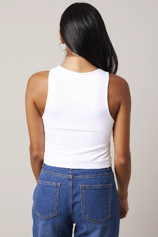 White Tank Top Crew Neck Seamless