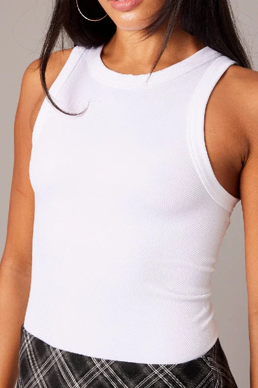 White Tank Top Crew Neck Seamless