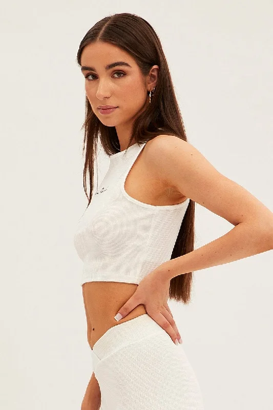 White Tank Top Sleeveless Embroided