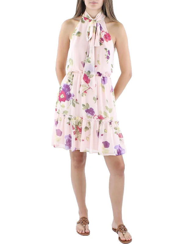 Womens Floral Print Knee-Length Shift Dress