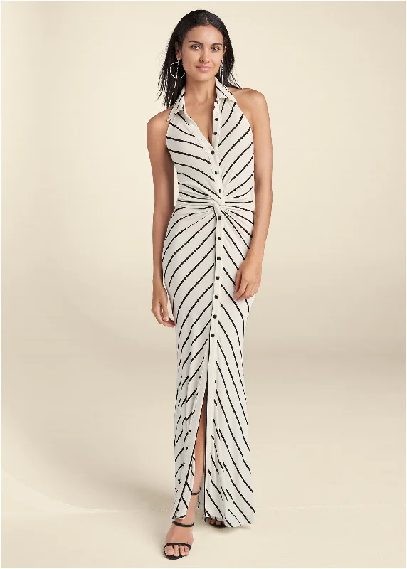 Knot detail maxi dress - Cream & Black