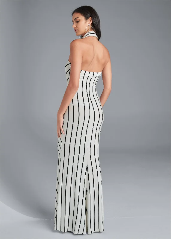 Knot detail maxi dress - Cream & Black