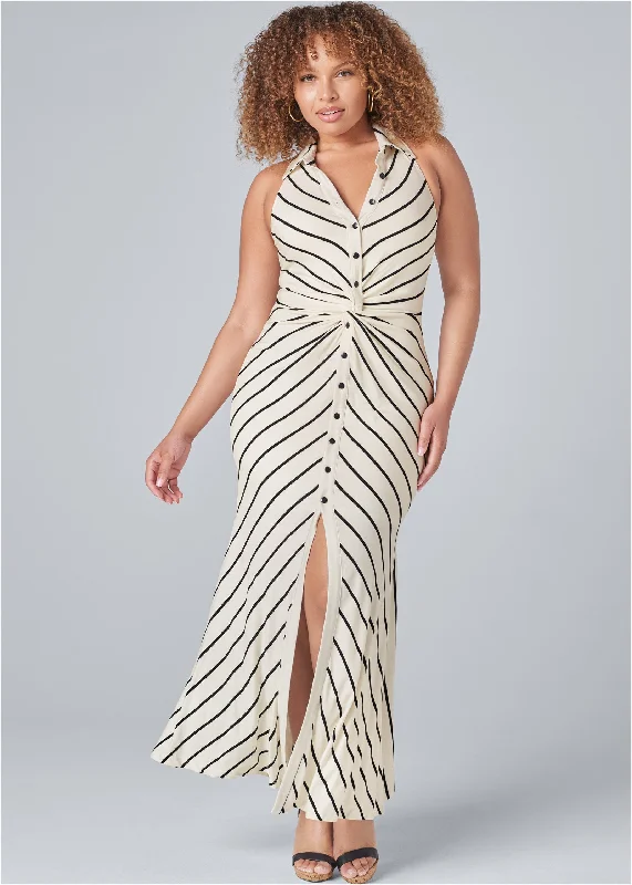 Knot detail maxi dress - Cream & Black