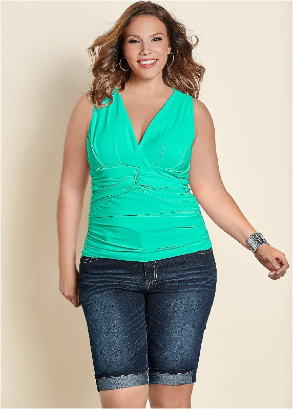 Knot front sleeveless top - Turquoise