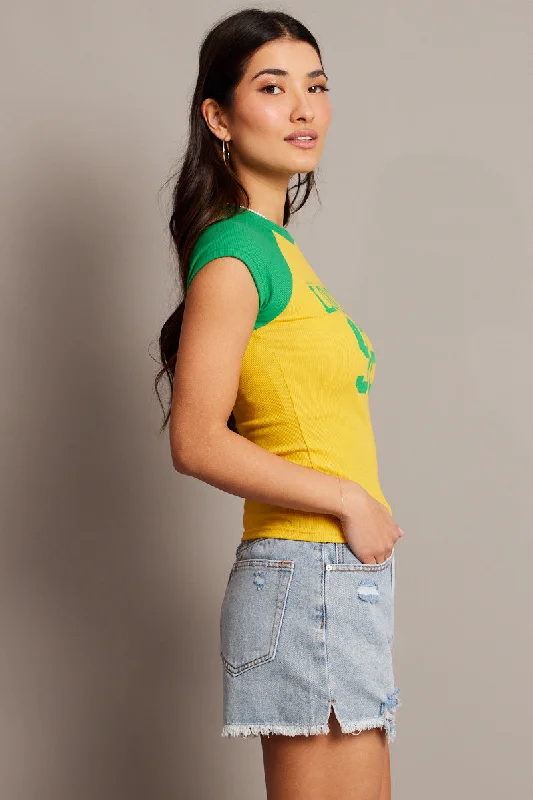 Yellow Graphic Tee Raglan Short Sleeve