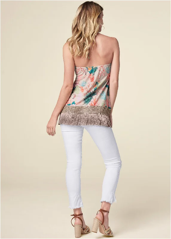 Under-the-sea print halter top - Cream Multi