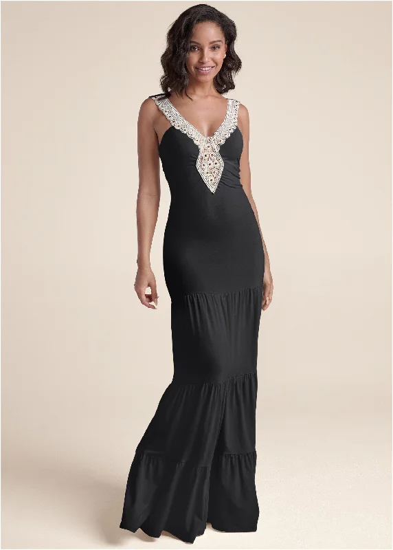 Crochet tiered maxi dress - Black