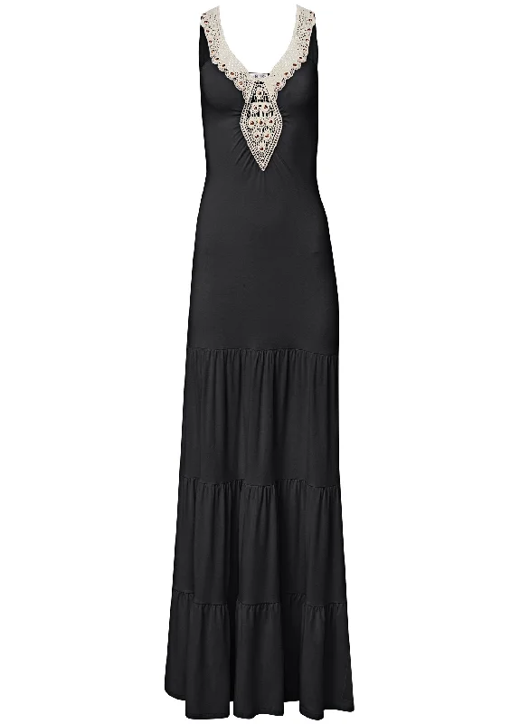 Crochet tiered maxi dress - Black