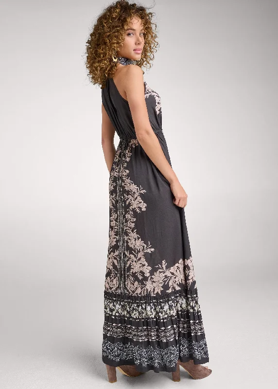 Printed mock-neck maxi dress  - Black Multi